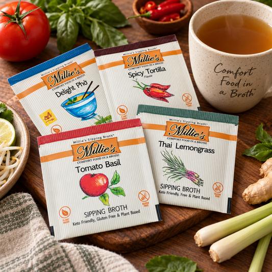 Millie's Sipping Broth 4 Flavor SNACK Assortment (12 Servings)