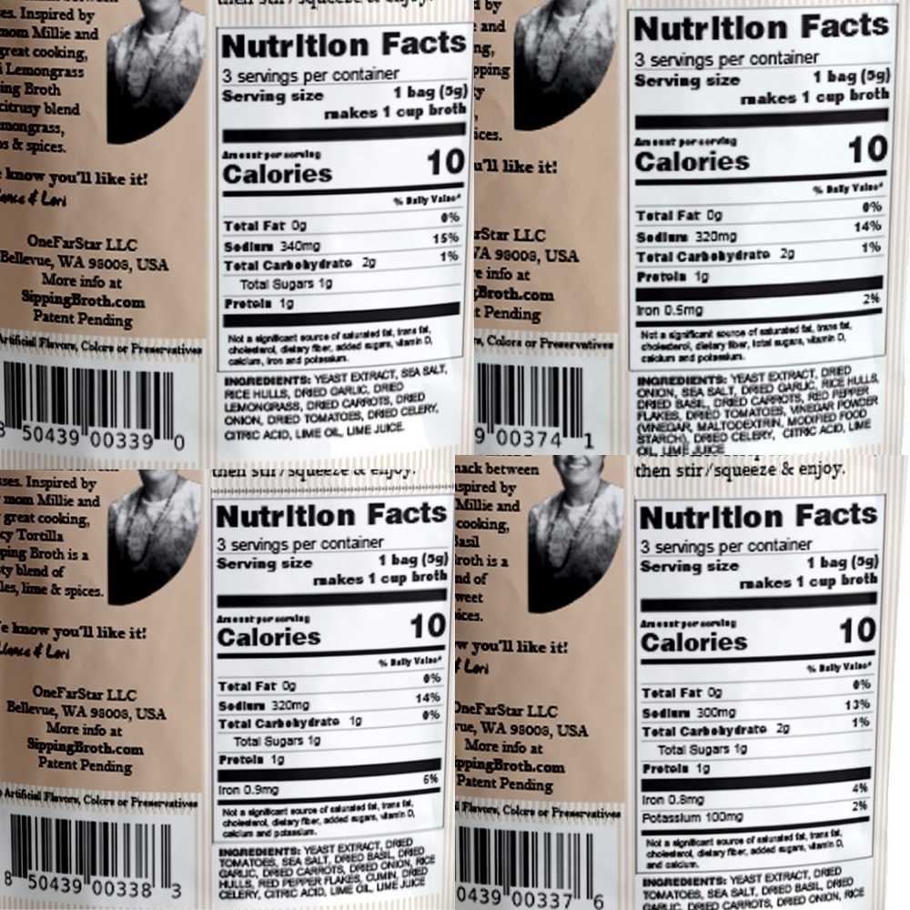 Millie's Sipping Broth 4 Flavor IF KIT Assortment (12 Pack Assortment - 36 Broth Bags Total)