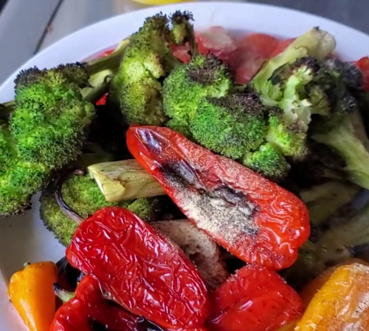 Charred Tomato-Pepper-Broccoli Salad