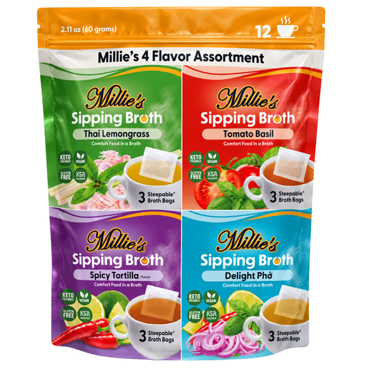 Millie's Sipping Broth 4 Flavor SNACK Assortment (12 Servings)