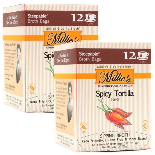 Millie's Spicy Tortilla Sipping Broth - 2 Box - 12 Count (24 Servings)