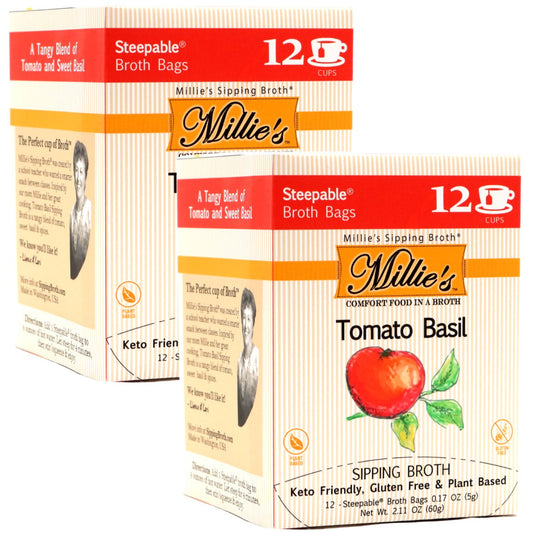 Millie's Tomato Basil Sipping Broth - 2 BOX - 12 Count (24 Servings)