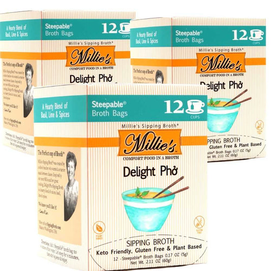 Millie's Delight Pho Sipping Broth - 3 Box - 12 Count (36 Servings)