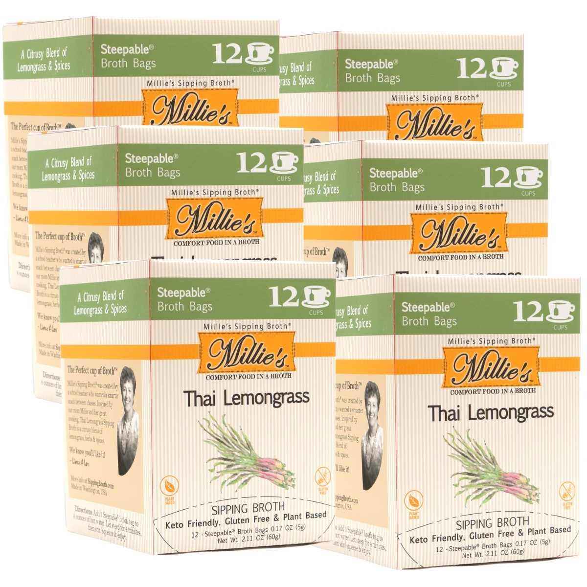 Millie's Thai Lemongrass Sipping Broth Value Case - 6 Box C A S E - 12 Count (72 Servings)