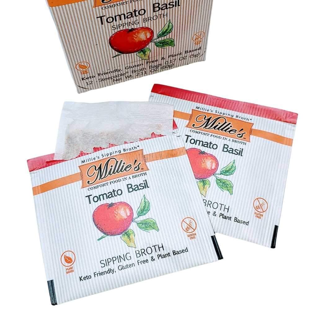 Millie's Tomato Basil Sipping Broth Value Case -6 Box C A S E - 12 Count (72 Servings)