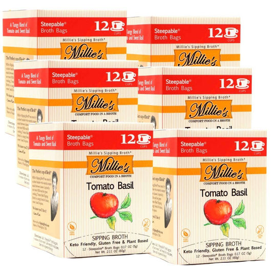 Millie's Tomato Basil Sipping Broth Value Case -6 Box C A S E - 12 Count (72 Servings)
